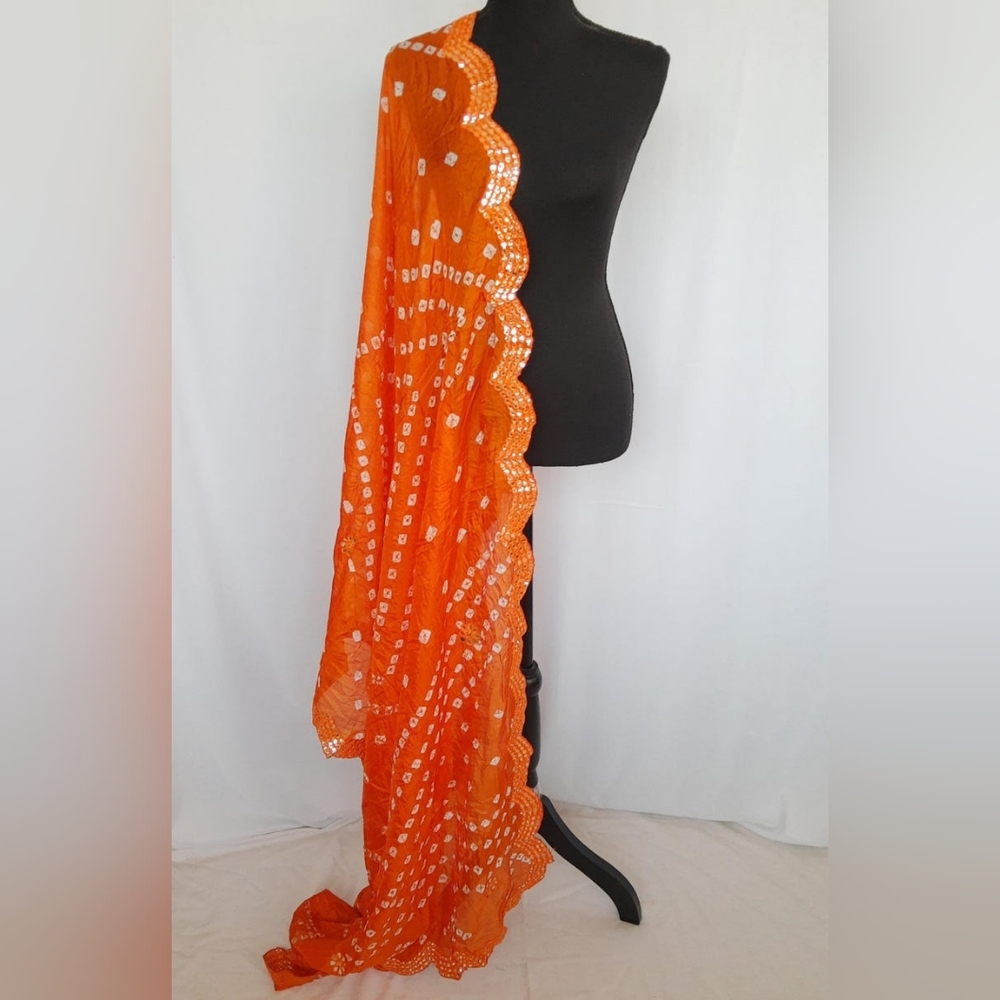 Orange Scalloped Lace Dupatta Shawl